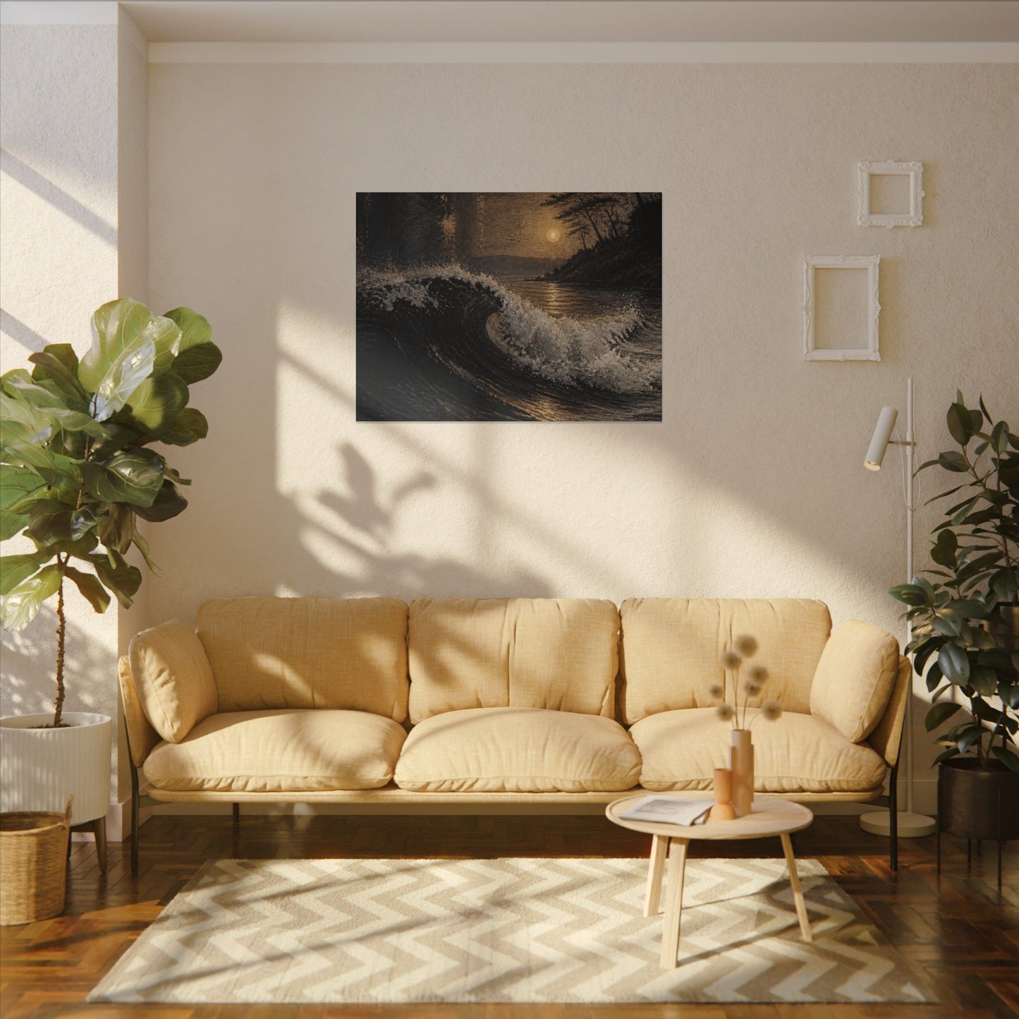 Ocean Wave Dark Texture Canvas Art | Bold Dark Japandi Art
