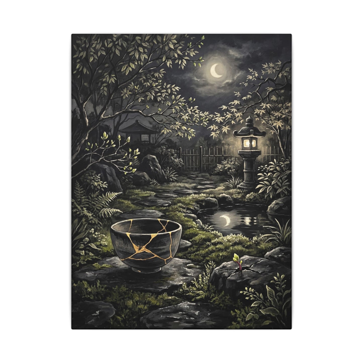Kintsugi Moonlit Garden in Dappled | Gold Repair Canvas Art