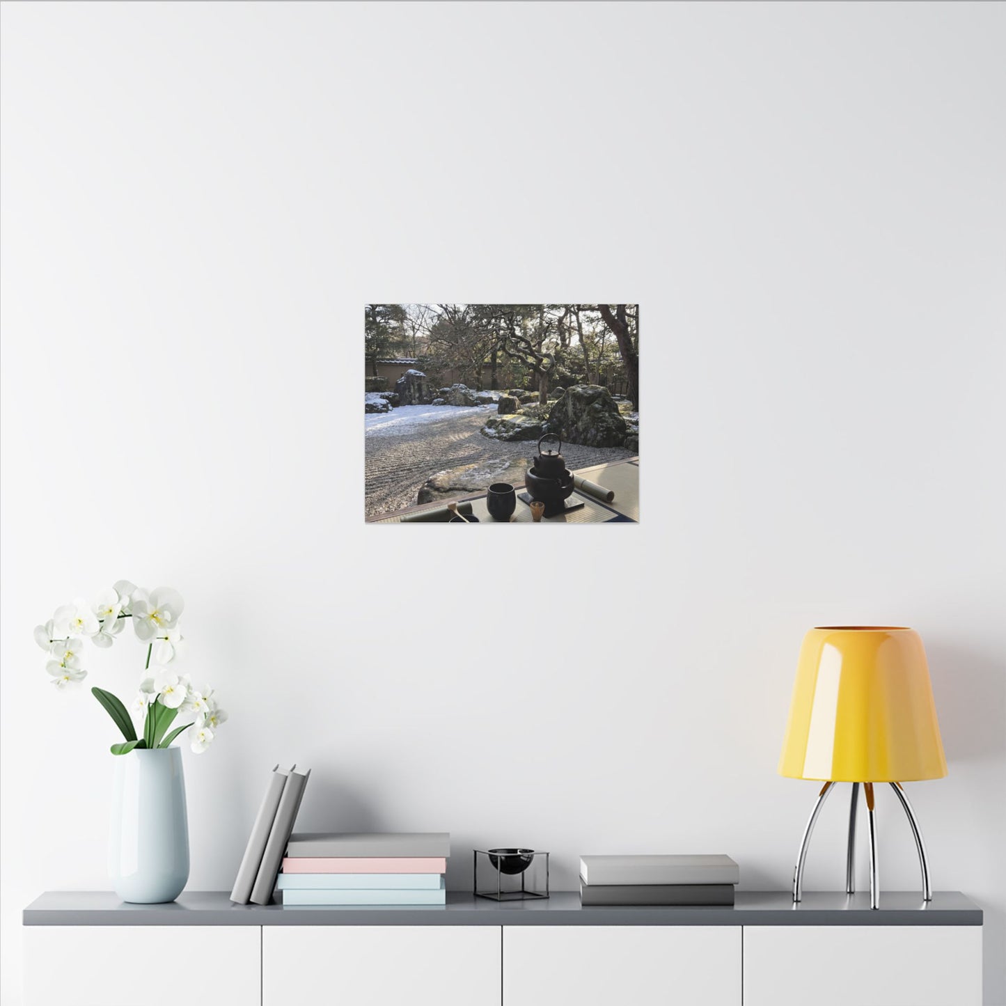 Winter Tea Ceremony Karesansui Canvas Art | Serene Decor
