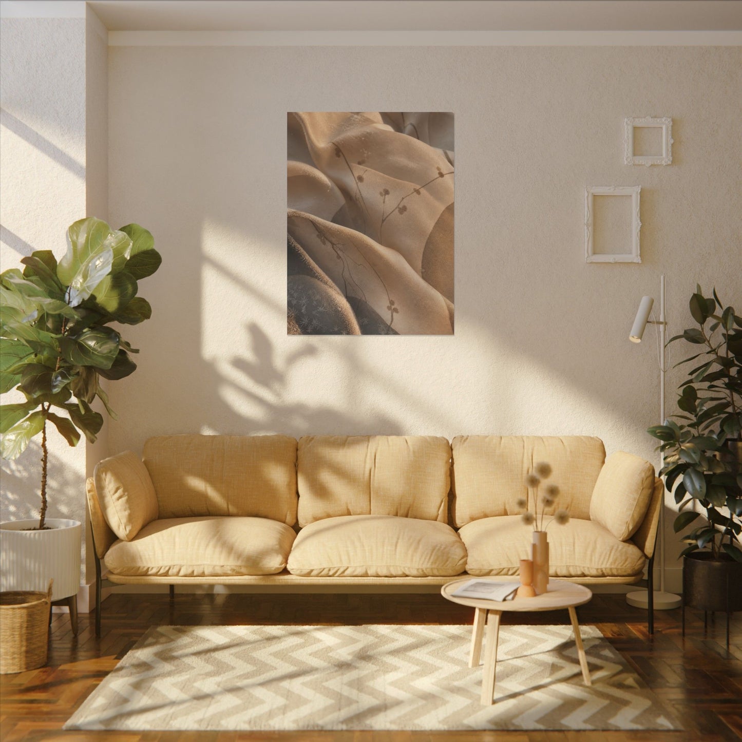 Japandi Silk Drape in Golden Hour | Japanese Pattern Canvas Art