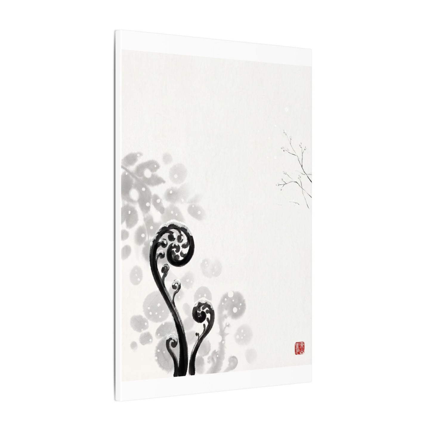 Winter Fern Unfurling Ukiyo E Inspired Canvas Art | Peaceful Decor