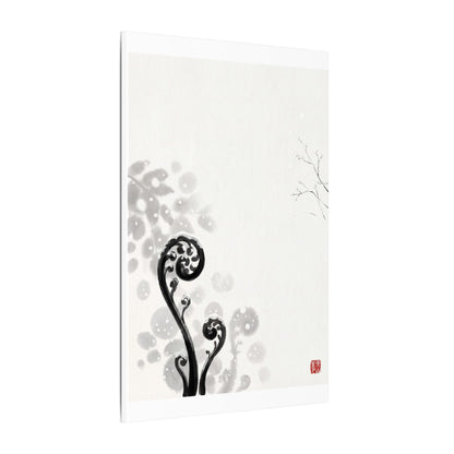 Winter Fern Unfurling Ukiyo E Inspired Canvas Art | Peaceful Decor