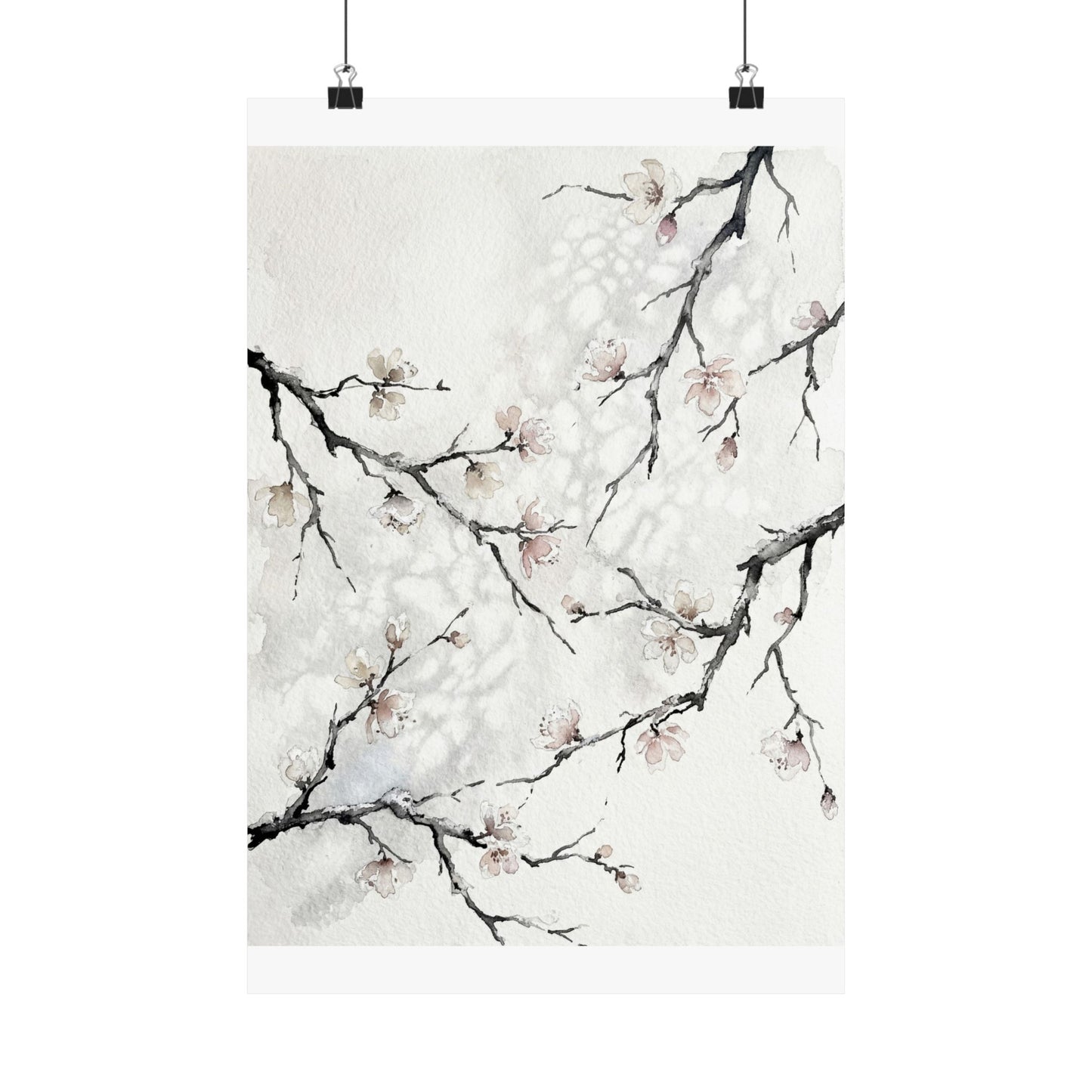 Winter Cherry Blossom Watercolor Wall Art Print | Elegant Decor Art Print
