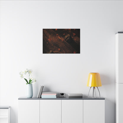 Dark Japandi Rock Garden in Golden Hour | Charcoal Ink Canvas Art