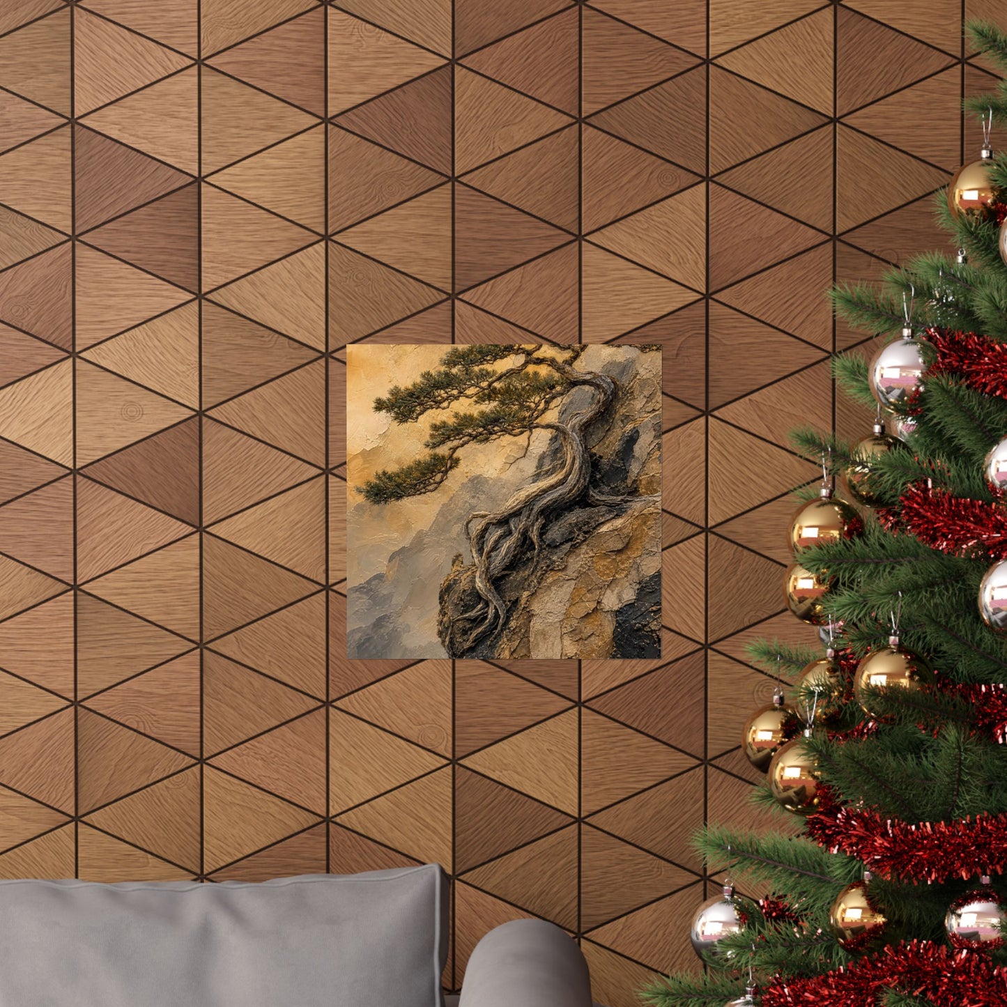 Elegant Pine Tree Wall Art Print - Texture Japandi
