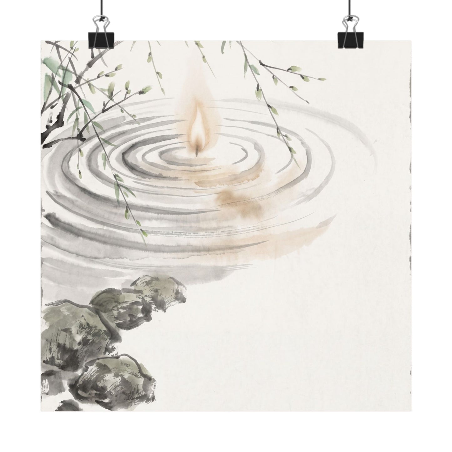 Zen Water Ripple in Candlelight | Sumi E Wall Art Print