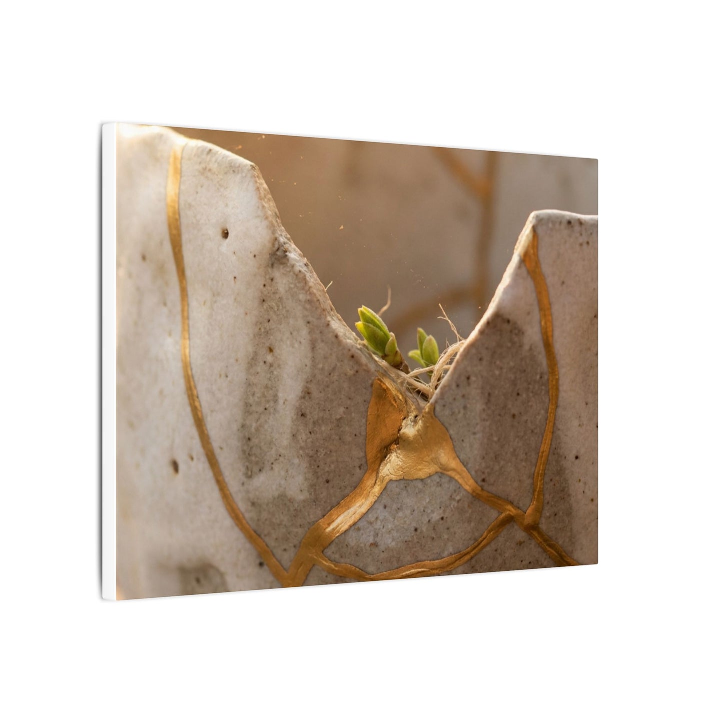 Golden Hour Broken Pottery Canvas Art - Japandi Kanso