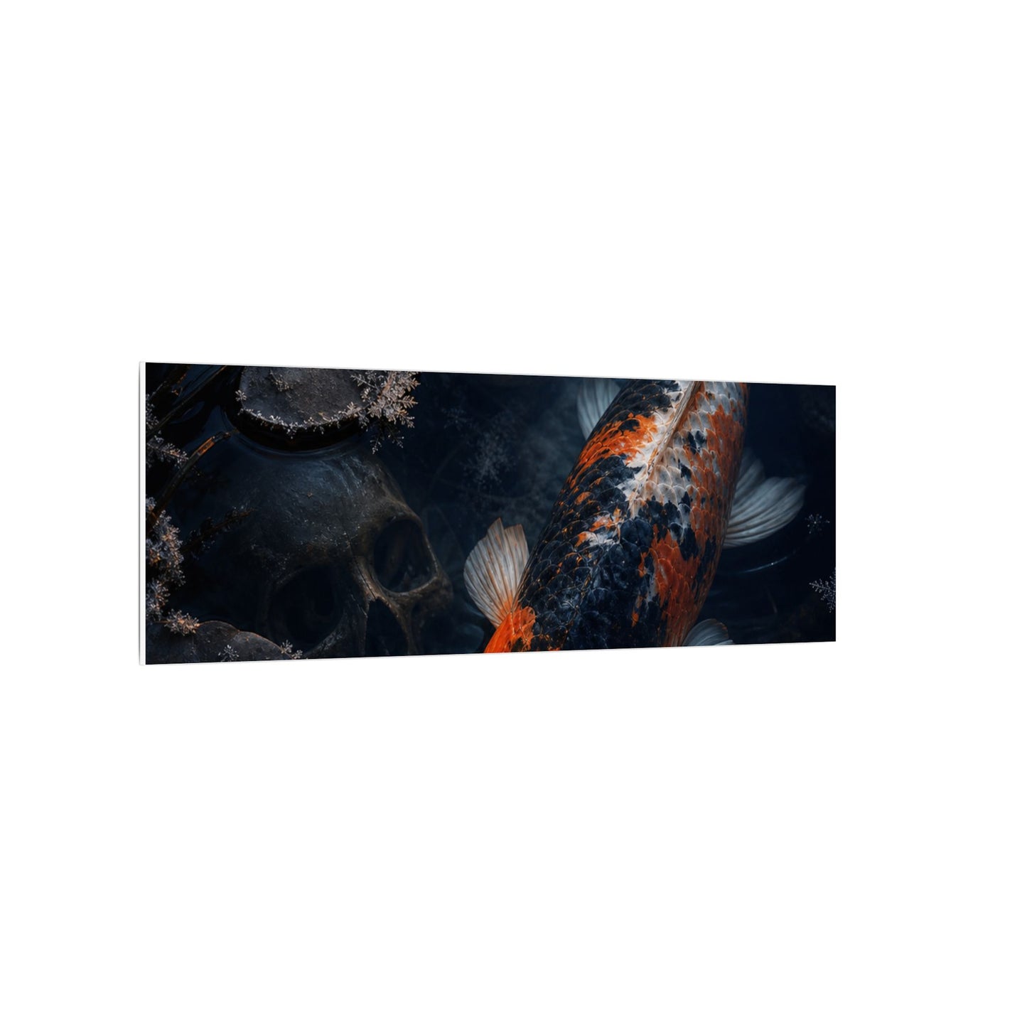 Koi Pond Canvas Art | Winter Dark Japandi Shadow Zen Art