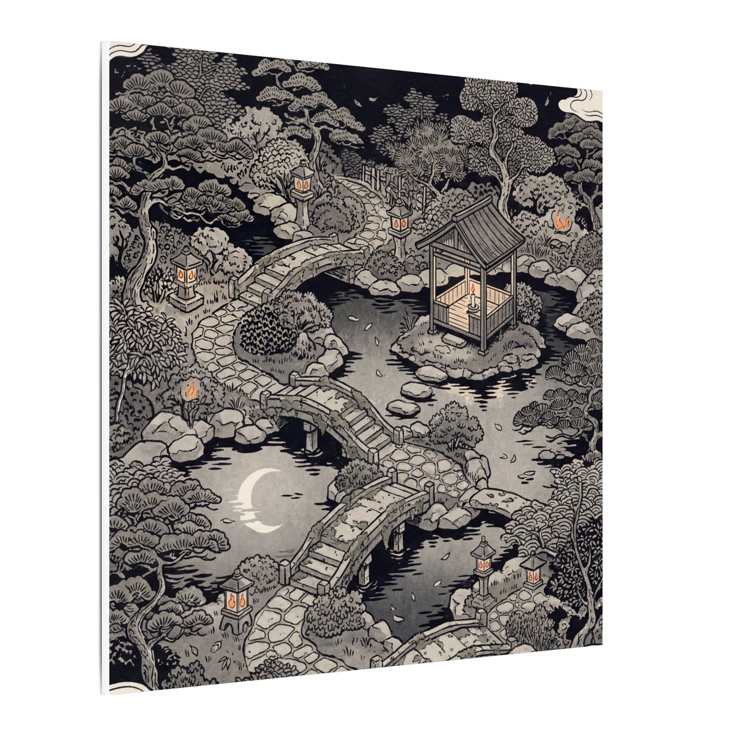 Moonlit Garden Ukiyo E Inspired Canvas Art | Serene Zen Art