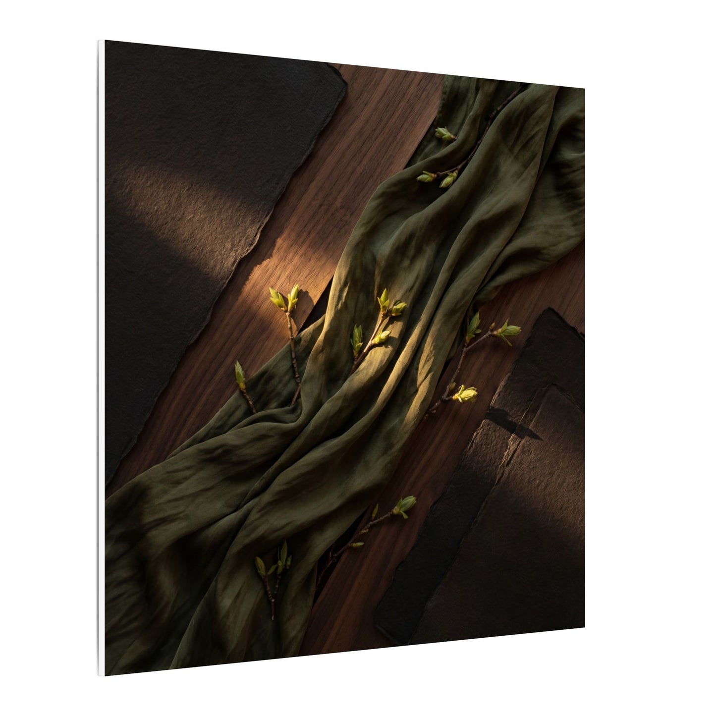 Silk Drape Canvas Art | Spring Dark Japandi Dark Texture Art