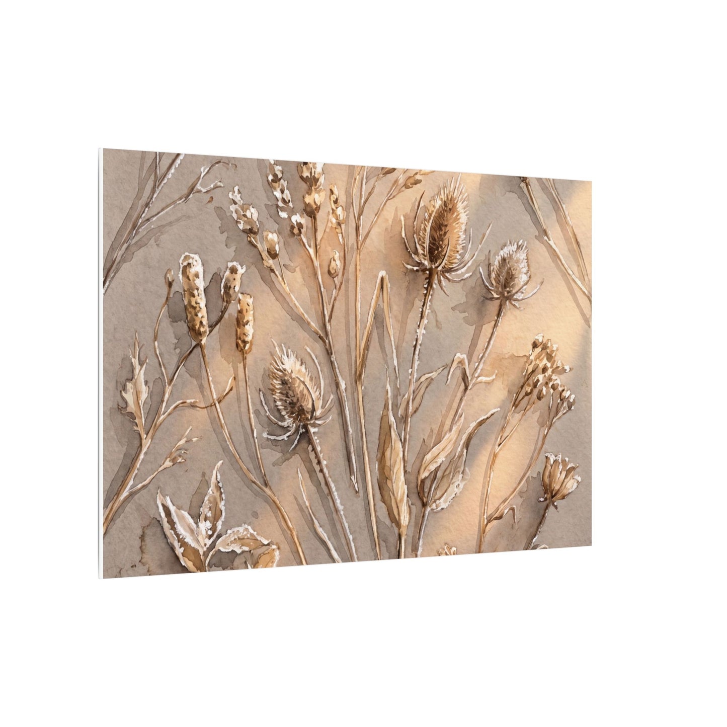 Japandi Dried Flowers in Golden Hour | Watercolor Canvas Art