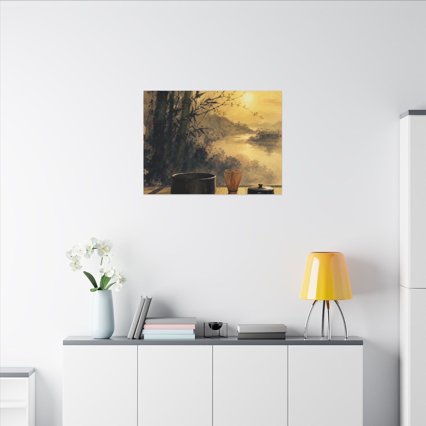 Tea Ceremony Sumi E Canvas Art | Contemplative Zen Art
