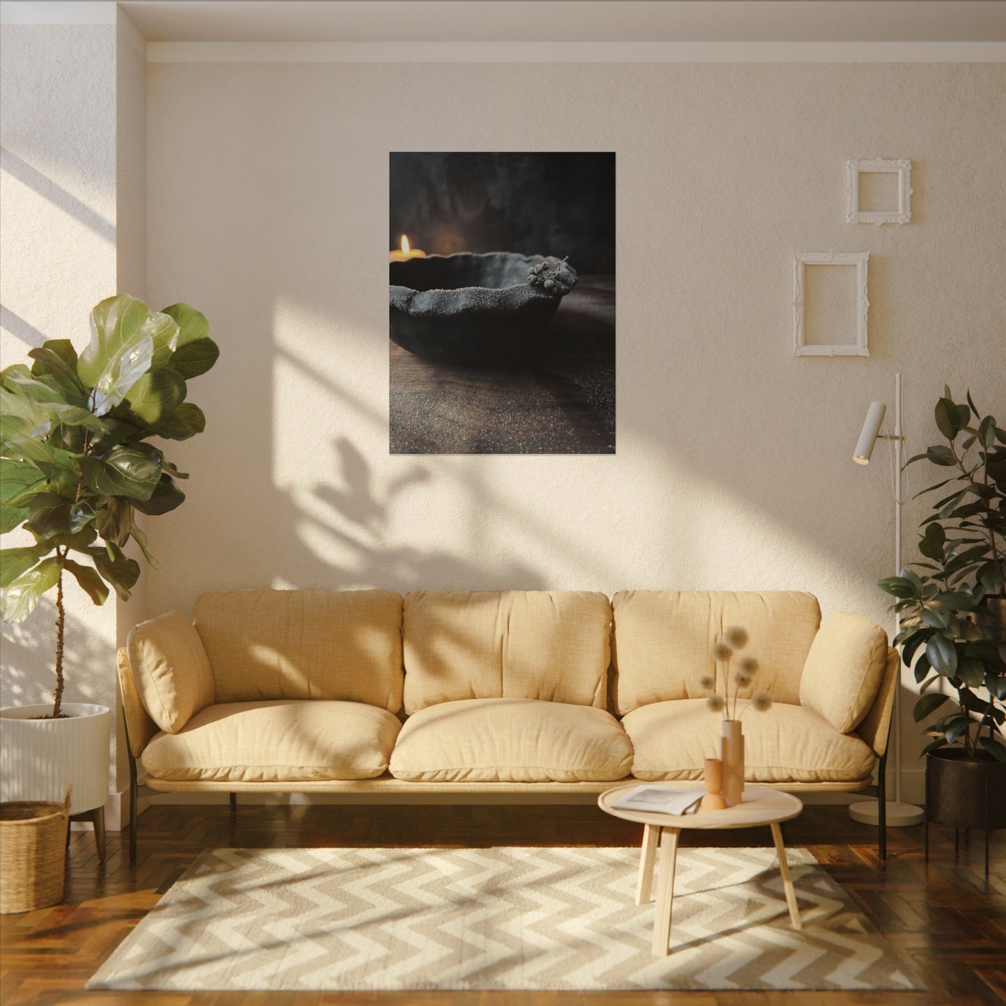 Ceramic Bowl Canvas Art | Winter Dark Japandi Shadow Zen Art