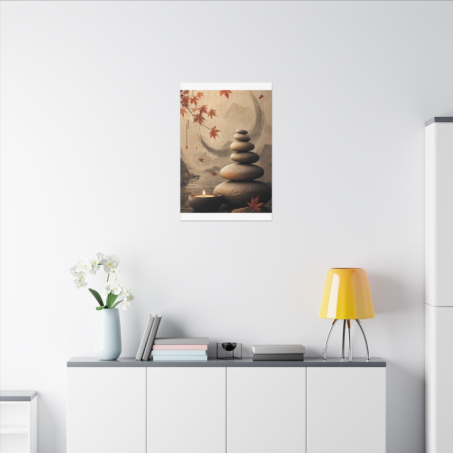 Japandi River Stones in Candlelight | Japanese Pattern Canvas Art