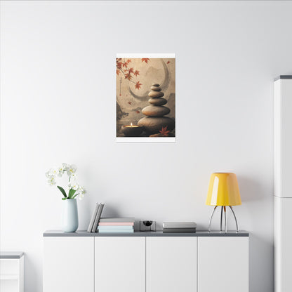 Japandi River Stones in Candlelight | Japanese Pattern Canvas Art