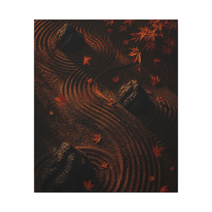 Dark Japandi Rock Garden in Golden Hour | Charcoal Ink Canvas Art