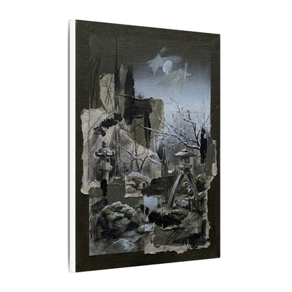 Winter Moonlit Garden Dark Texture Canvas Art | Moody Decor