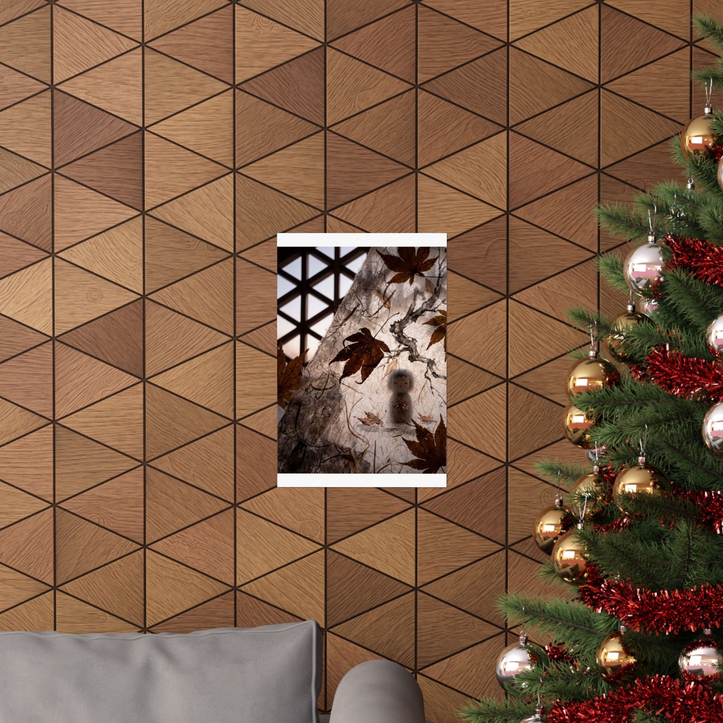 Shoji Screen Autumn Wall Art Print | Dark Japandi Bold Design