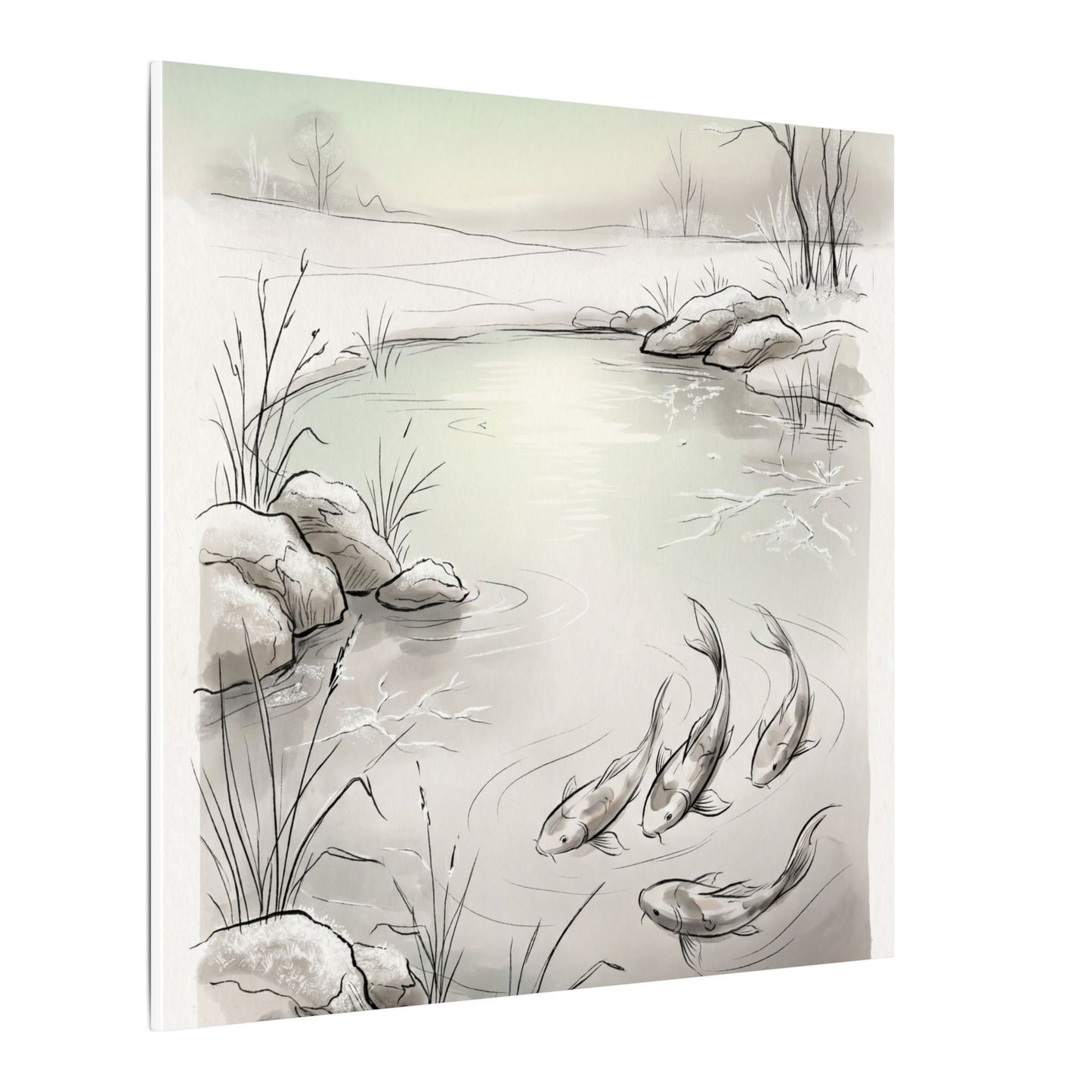 Koi Pond Minimal Line Canvas Art | Cozy Japandi Art