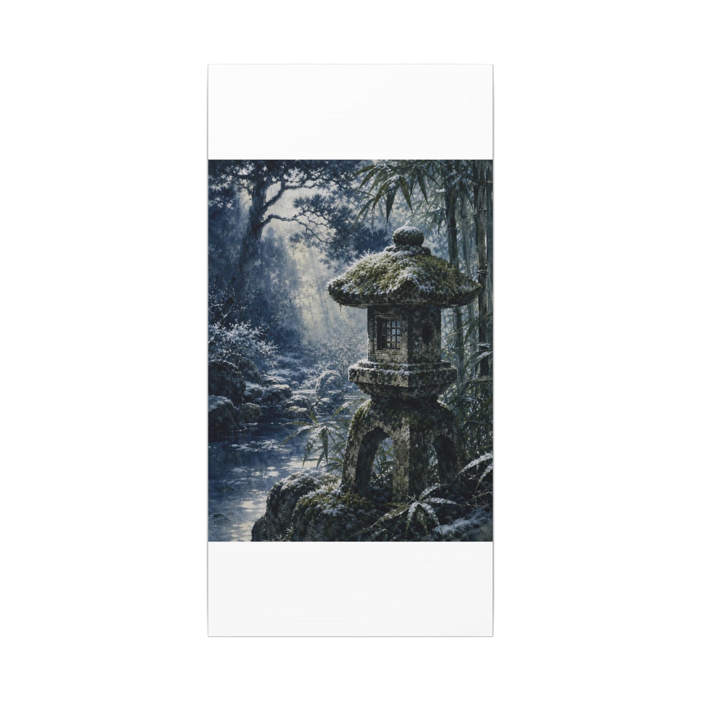 Zen Stone Lantern in Dappled | Sumi E Canvas Art