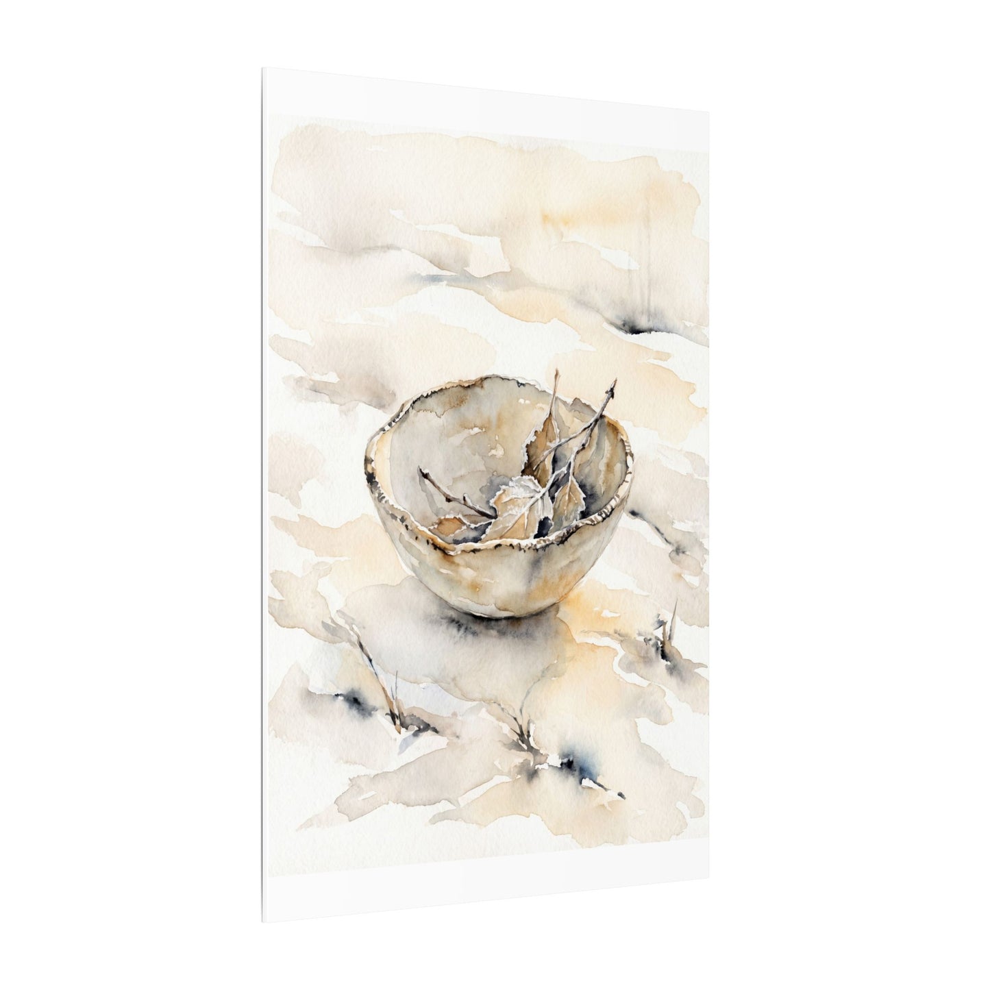 Ceramic Bowl Canvas Art | Winter Japandi Watercolor Art