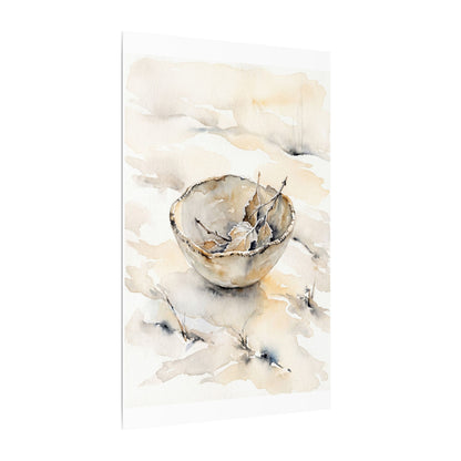 Ceramic Bowl Canvas Art | Winter Japandi Watercolor Art