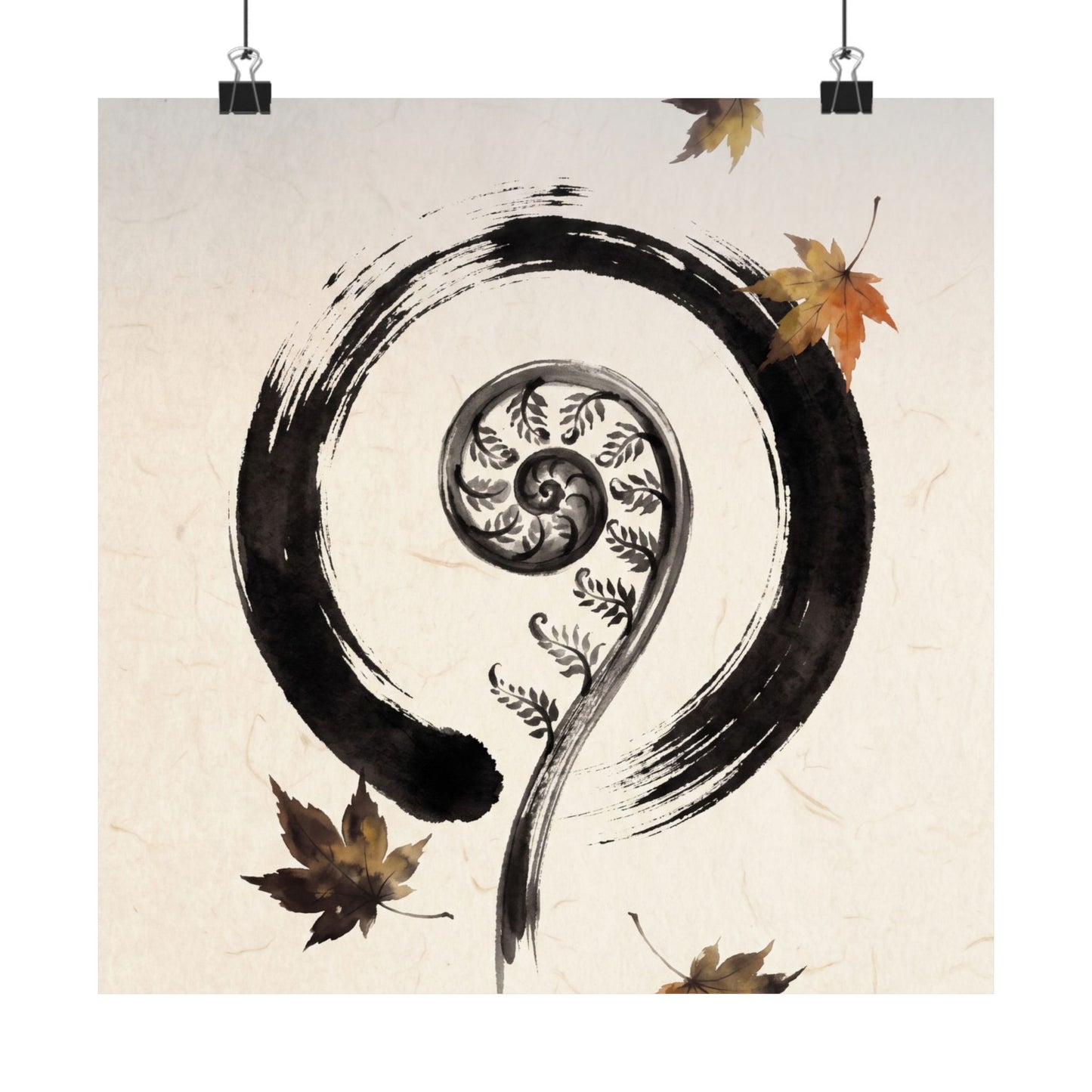 Autumn Fern Unfurling Enso Wall Art Print | Peaceful Decor