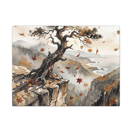 Autumn Pine Tree Watercolor Canvas Art | Warm Decor