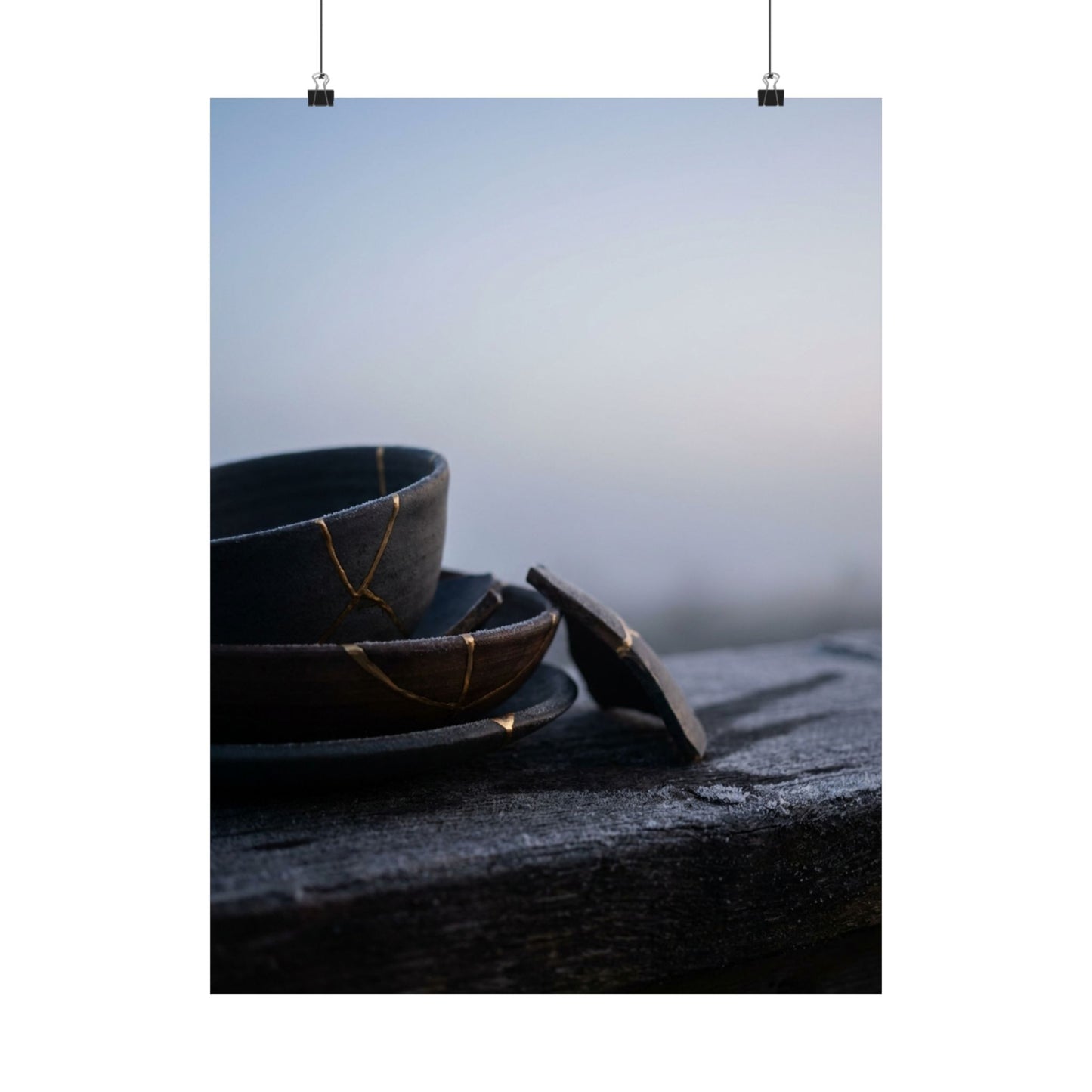 Seijaku Broken Pottery Wall Art Print - Dark Japandi Moody Minimal