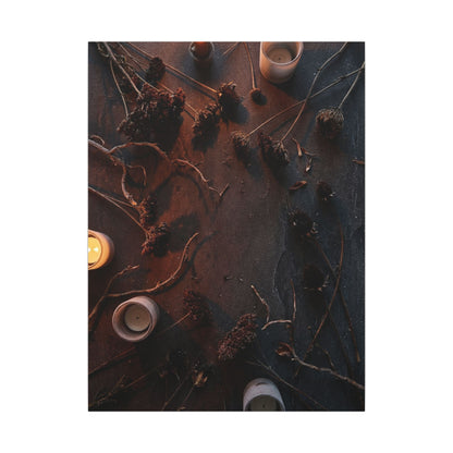 Dried Flowers Canvas Art | Winter Dark Japandi Moody Minimal Art