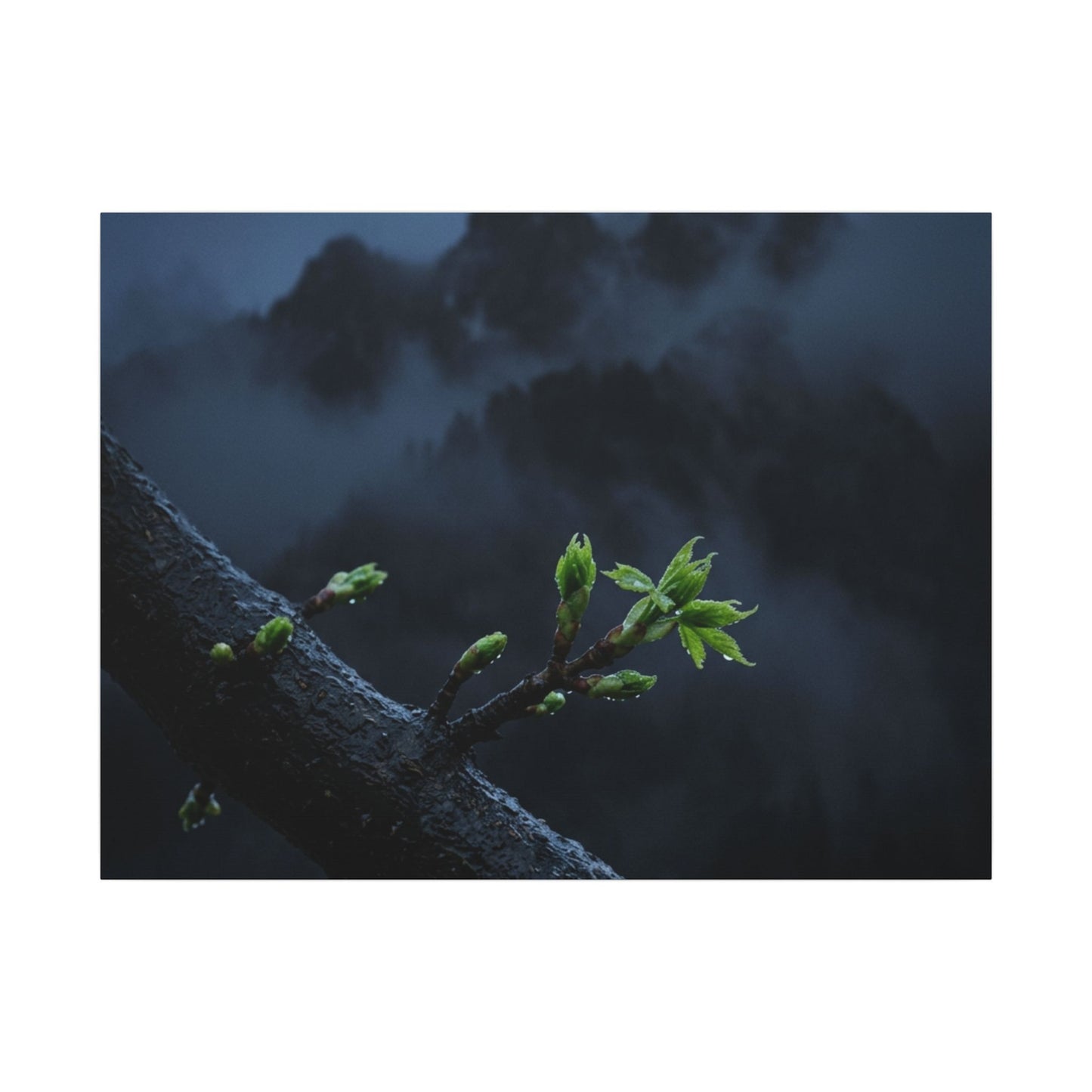 Moonlight Mountain Mist Canvas Art - Dark Japandi Kanso