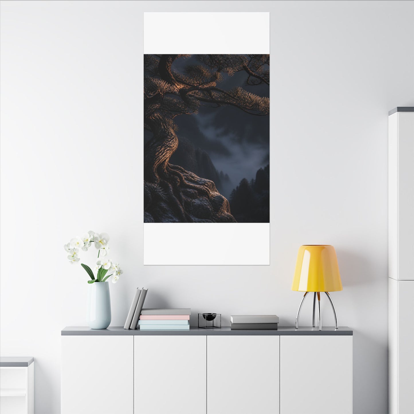 Bold Pine Tree Canvas Art - Shadow Zen Dark Japandi