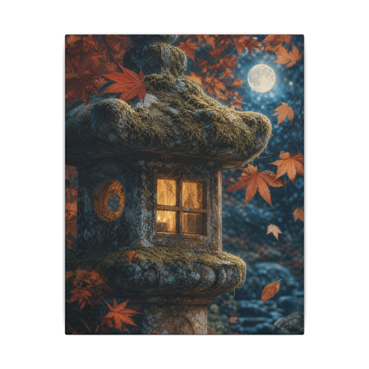 Autumn Stone Lantern Forest Whimsy Canvas Art | Earthy Decor