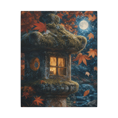 Autumn Stone Lantern Forest Whimsy Canvas Art | Earthy Decor