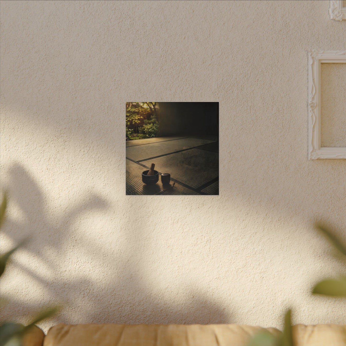 Dark Japandi Tea Ceremony in Golden Hour | Dark Texture Canvas Art