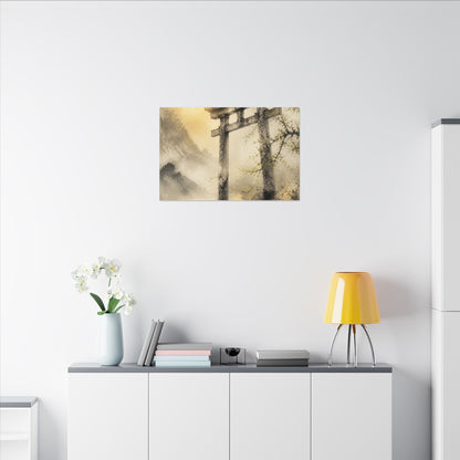 Spring Torii Gate Sumi E Canvas Art | Tranquil Decor