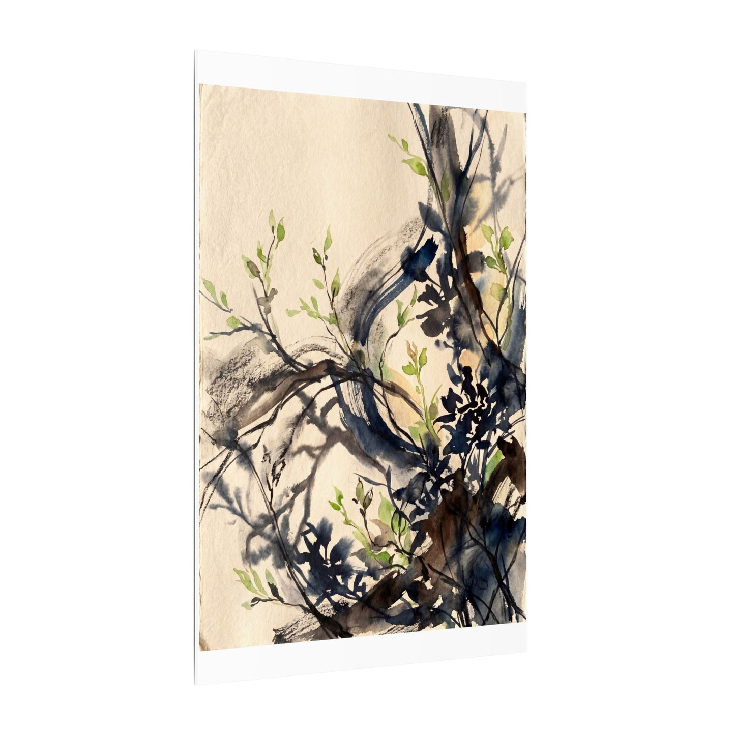 Ma Shadow Play Canvas Art - Dark Japandi Charcoal Ink