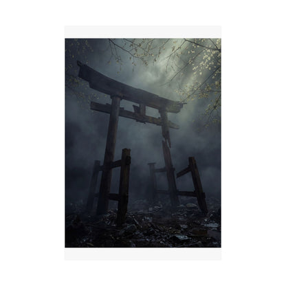Torii Gate Moody Minimal Wall Art Print | Moody Dark Japandi Art
