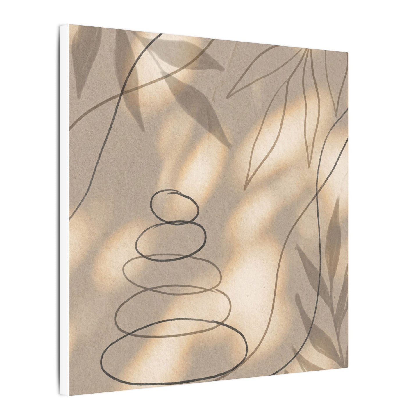 River Stones Minimal Line Canvas Art | Earthy Japandi Art