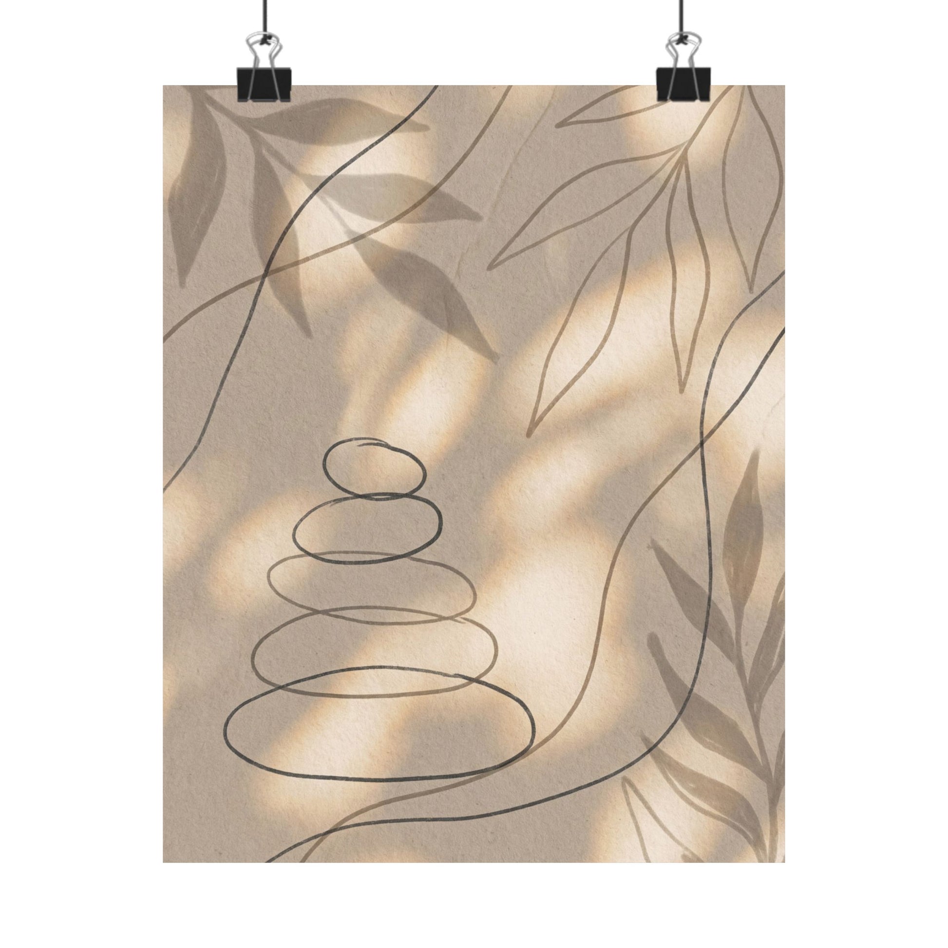 Kanso River Stones Wall Art Print - Japandi Minimal Line Art Print