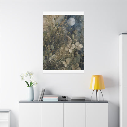 Japandi Dried Flowers in Moonlight | Watercolor Canvas Art