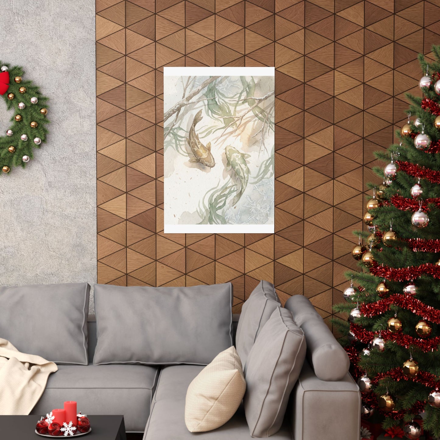 Koi Pond Wall Art Print | Winter Japandi Watercolor Art