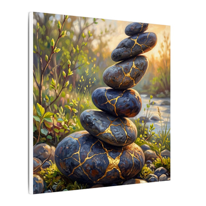 Spring River Stones Gold Repair Canvas Art | Healing Decor