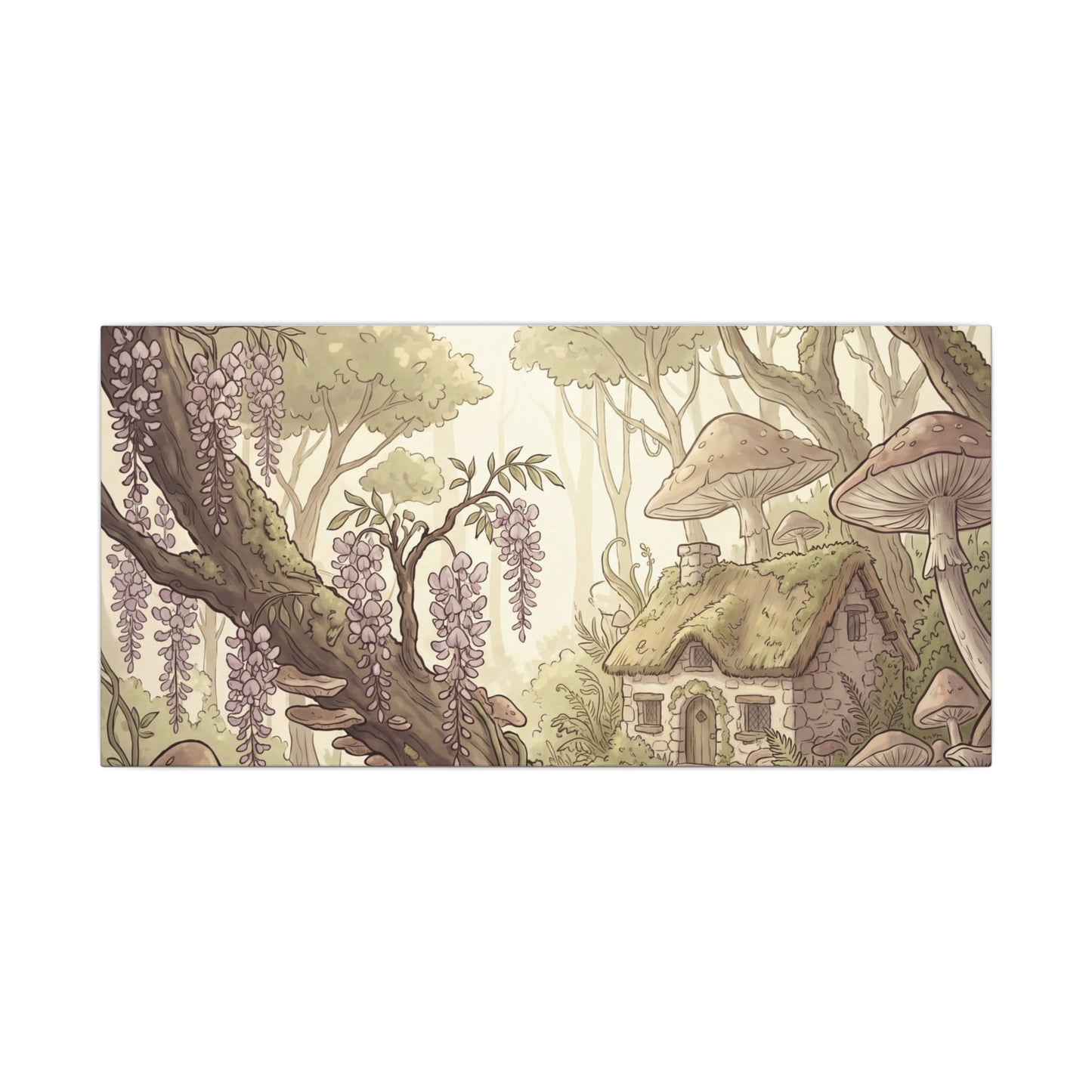 Summer Wisteria Mushroom Illustration Canvas Art | Enchanting Decor