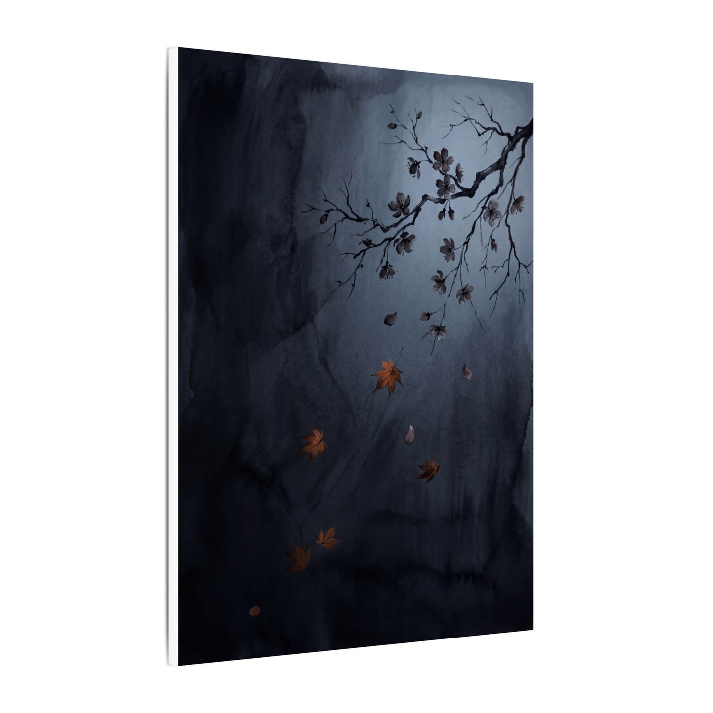 Autumn Cherry Blossom Charcoal Ink Canvas Art | Atmospheric Decor