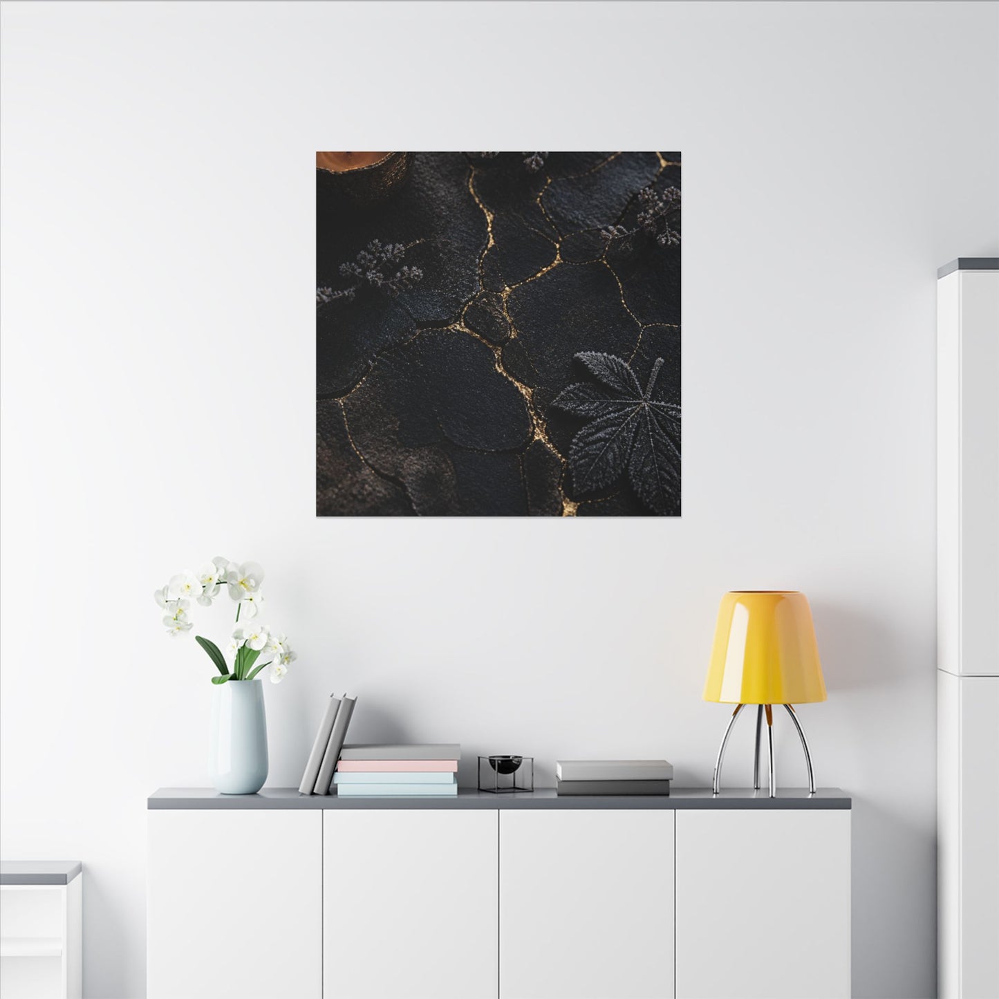 Candlelight Cracked Earth Canvas Art - Dark Japandi Ma