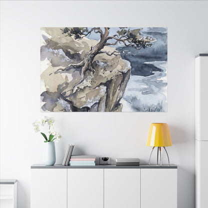 Pine Tree Canvas Art | Winter Japandi Watercolor Art
