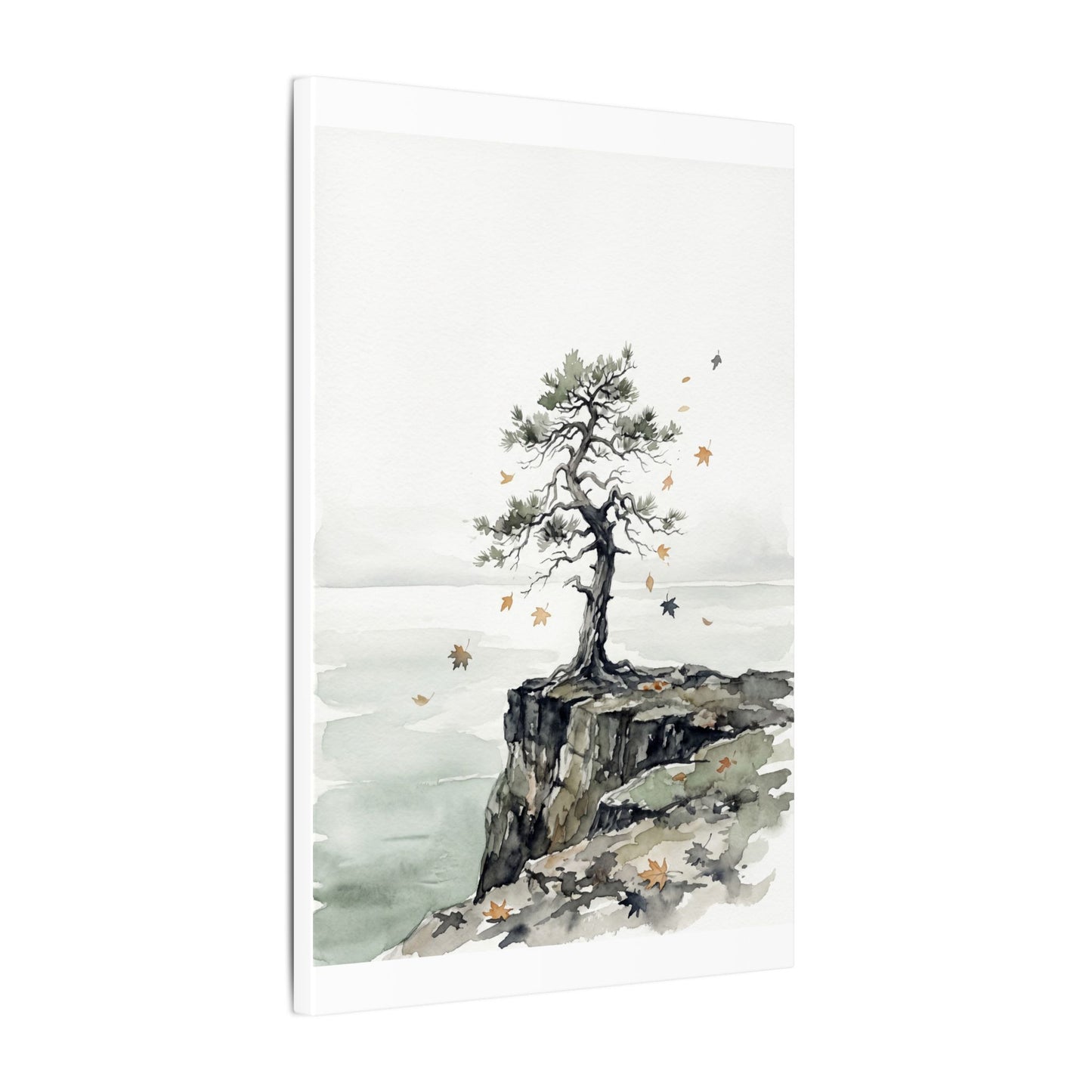 Japandi Pine Tree in Overcast | Watercolor Canvas Art
