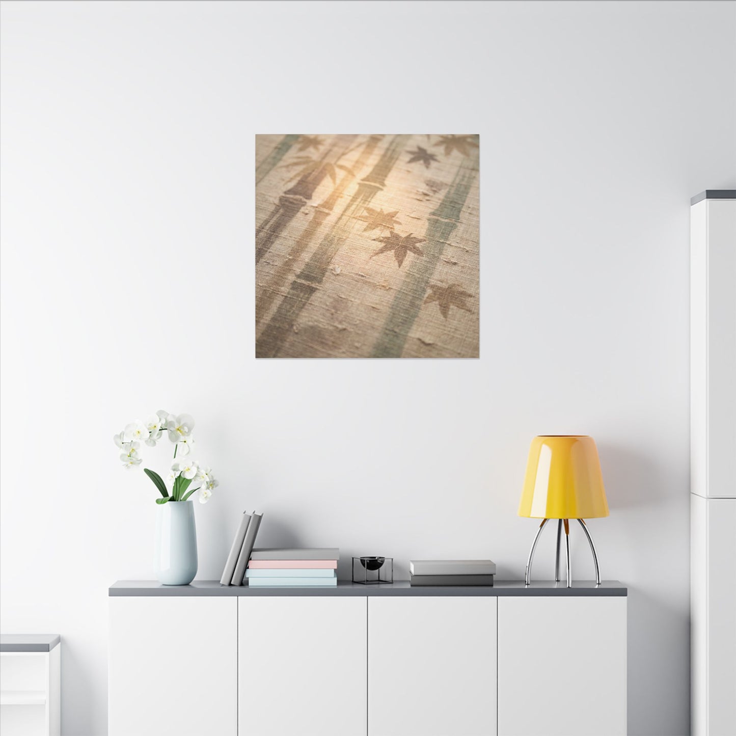 Autumn Bamboo Grove Japanese Pattern Canvas Art | Neutral Decor