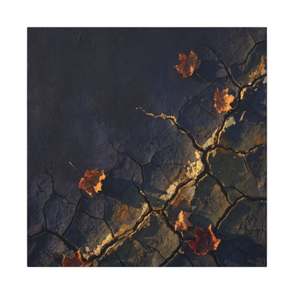 Cracked Earth Canvas Art | Autumn Dark Japandi Dark Texture Art